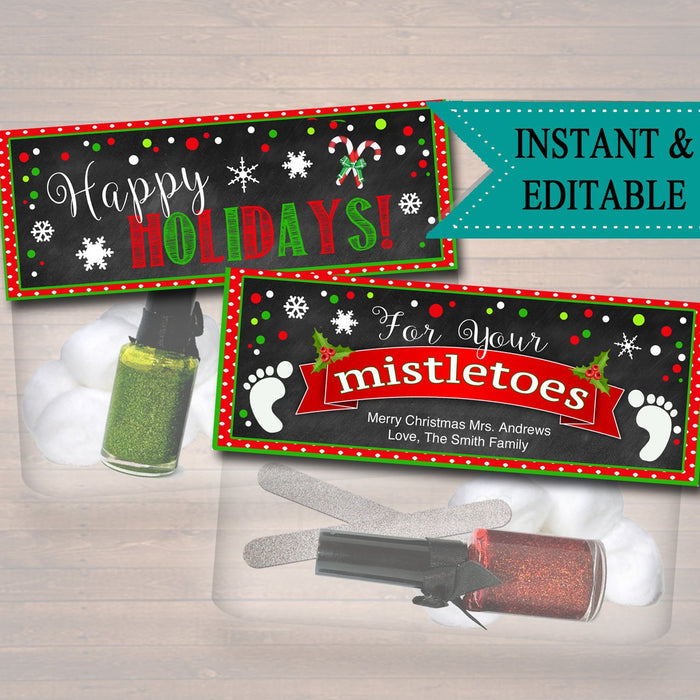 EDITABLE Mistletoes Bag Toppers, Printable Christmas Tags INSTANT DOWNLOAD, Xmas Card Christmas Eve, Teacher Gifts, Secret Santa Office Gift