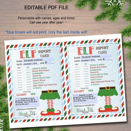 EDITABLE Elf Report Card, Elf Letters, Elf Letters, Notes from the Elf, Naughty or Nice Behavior Santa North Pole Printable INSTANT DOWNLOAD