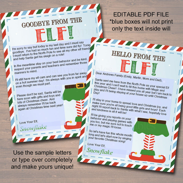 EDITABLE Elf Letters, Hello Elf, Goodbye Elf, Notes from the Elf, Naughty or Nice Behavior Santa North Pole Printables INSTANT DOWNLOAD