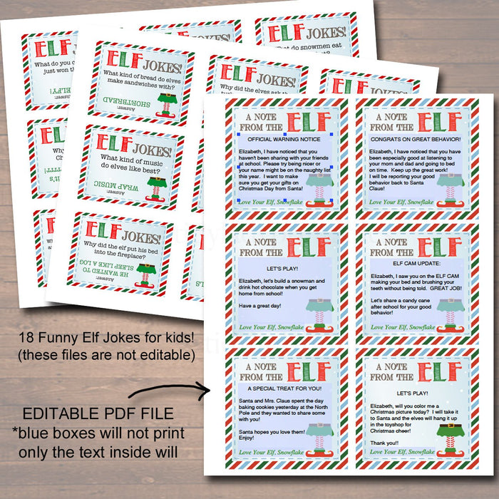 EDITABLE Elf Jokes and Notes from the Elf, Elf Letters, Elf Report Card Naughty or Nice Behavior Santa North Pole Printable INSTANT DOWNLOAD