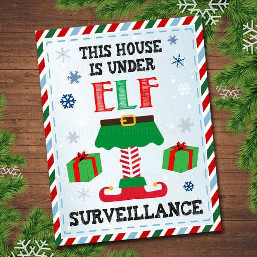Printable This House is Under Elf Surveillance Art, Christmas Decor, Printable Wall Art, INSTANT DOWNLOAD, Elf Ideas, Elf Cam, Holiday Art