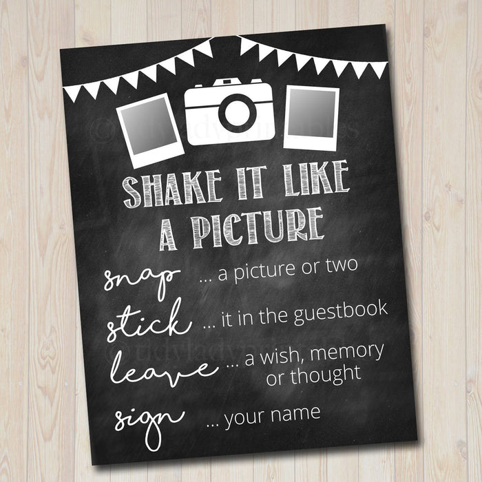 Photo Guestbook Sign, Printable Sign, Shake it like a polaroid picture, , Graduation Wedding Party, Photobooth Sign