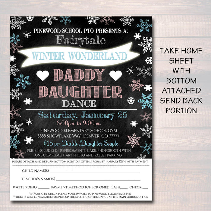 Daddy Daughter Dance Set School Dance Flyer Party Invite, Winter Wonderland Event Church Community Event, pto pta,