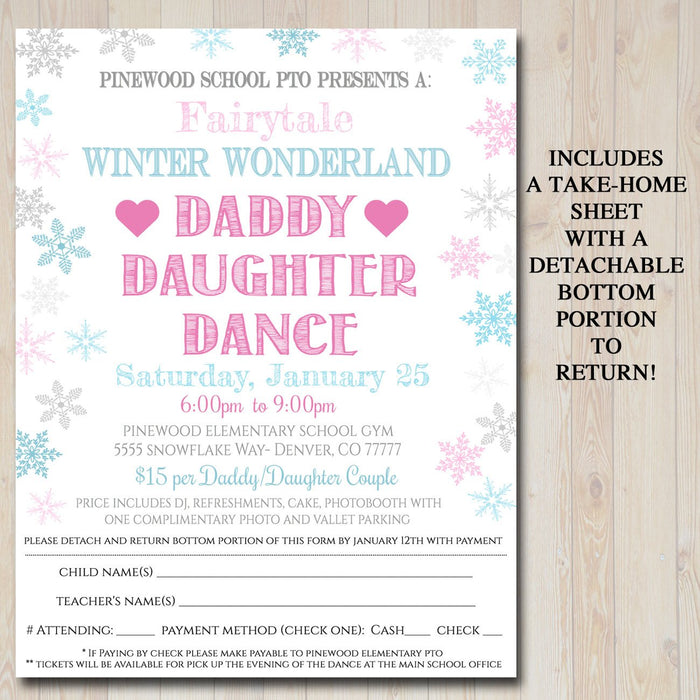 Daddy Daughter Dance Set School Dance Flyer Party Invite, Winter Wonderland Event Valentines Day Dance, pto pta,
