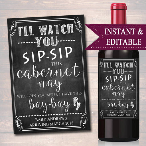 I'll Watch You Sip Sip This Cabernet-nay,  Printable Wine Label Pregnancy Announcement, Sister or Friends to Aunt, Funny Pregnancy Reveal