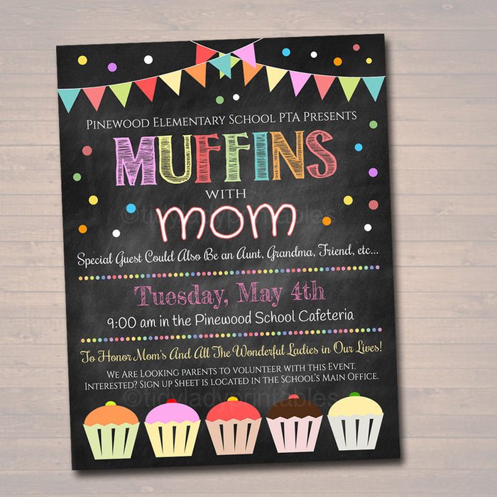 EDITABLE Muffins With Mom Set Thank You Tags, Printable PTA Flyer, Mother's Day Event, School Mom Appreciation Fundraiser Digital Invitation