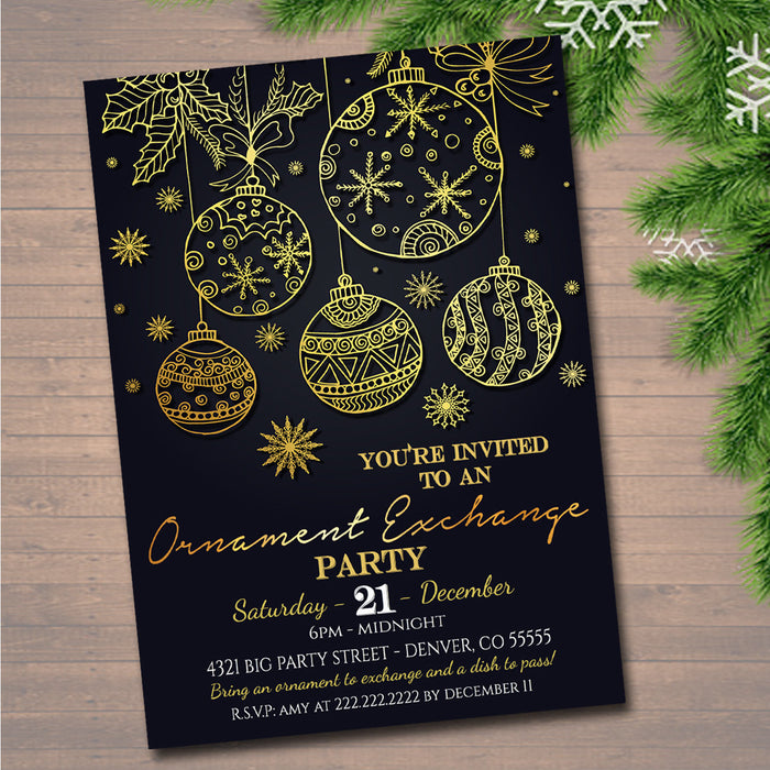 Ornament Exchange Party Invitation Xmas Bridal Shower Invite, Bachelorette Party Holiday Invite, Dirta Santa Party