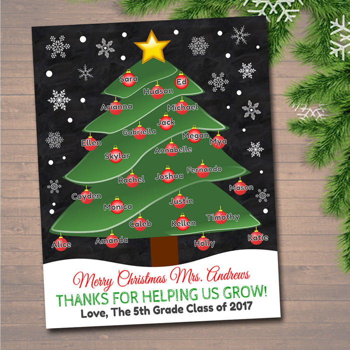 Teaher Gift, Printable Name Tree, Thanks for Helping Us Grow Thumbprint Tree, Fingerprint Tree, Christmas Tree Printable From Class