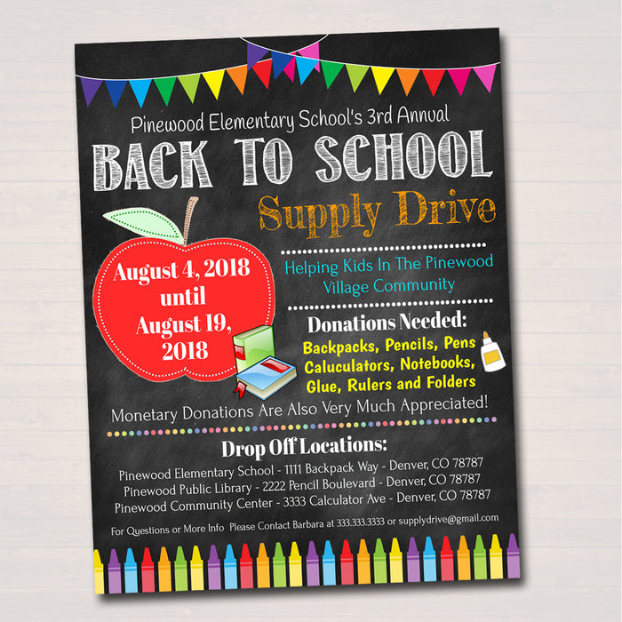 School Supply Drive Event Flyer - Printable Template