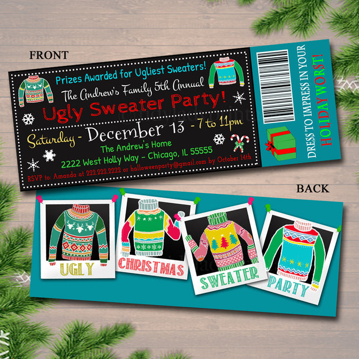 Ugly Sweater Party Invitation, Christmas Party Ticket Invite 'Tis The Season To Be Ugly Christmas Party Holiday Ugly Sweater Invite