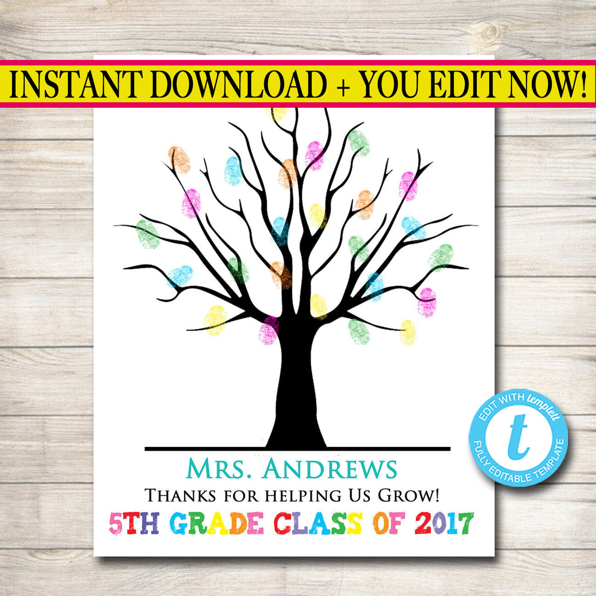 teacher-gift-custom-printable-class-thumbprint-art-teacher-thumbprin-tidylady-printables for Teacher Fingerprint Tree Free Printable Teacher Gift, CUSTOM Printable Class Thumbprint Art, Teacher Thumbprin — TidyLady Printables for Teacher Fingerprint Tree Free Printable