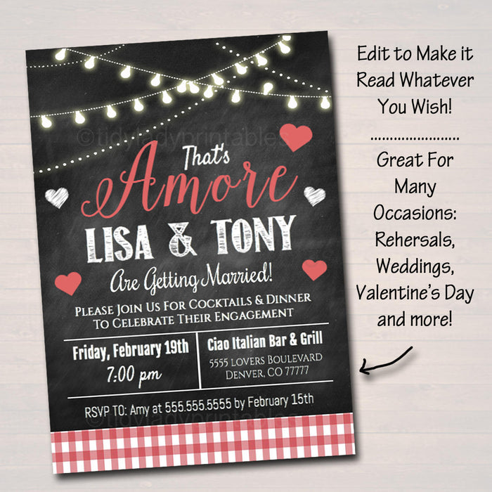 That's Amore Invitation, Wedding Rehearsal Engagement Announcement  Invite, Italian Dinner Party Valentine's Party Printable