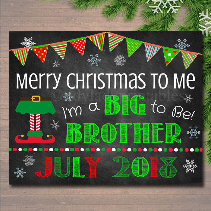 Christmas Big Brother Pregnancy Announcement, Printable Chalkboard Photo Prop, Xmas Pregancy Reveal, Merry Christmas To Me Sibling Xmas Sign