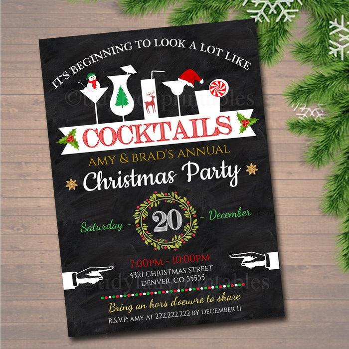 Xmas Cocktail Party Invitation, Christmas Party Invite, Holiday Company Party Invite, It's Beginning to Look a Lot like Cocktails!
