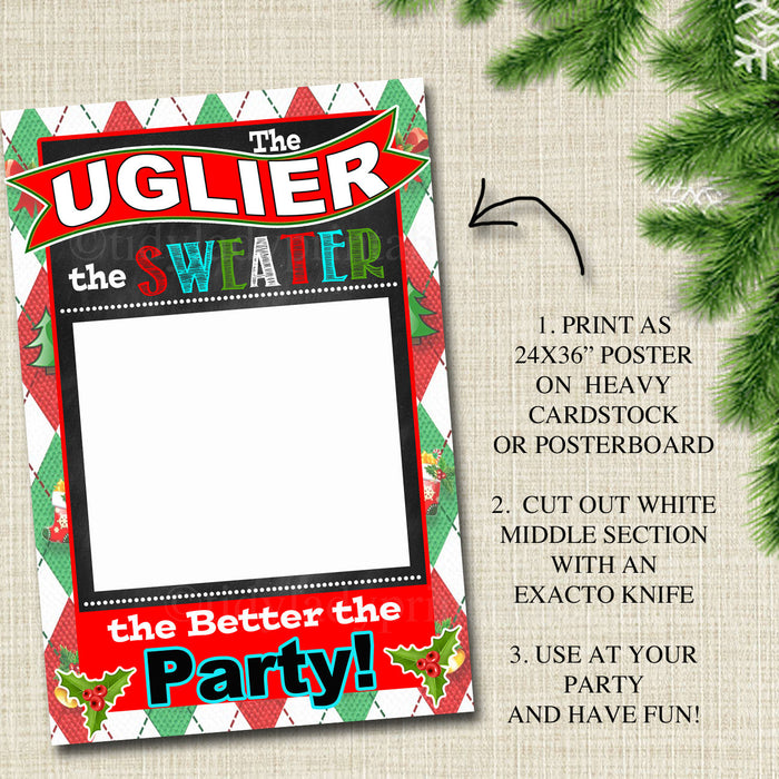 Printable Ugly Sweater Photo Booth Prop, Selfie Station Grab a Prop Christmas Decor, Printable Art INSTANT DOWNLOAD Xmas Ugly Sweater Party