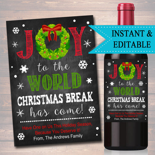 EDITABLE Teacher Gift, Christmas Wine Label INSTANT DOWNLOAD, Printable Teacher Appreciation, Holiday Teacher Wine Label, Gift From Student