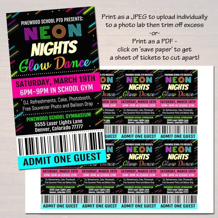 Glow Dance Set School Dance Flyer Party Invite, Church Community Event, Neon Nights High School Dance, pto pta,