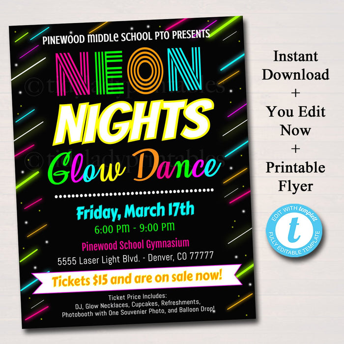 School Glow Dance Party Flyer Invite