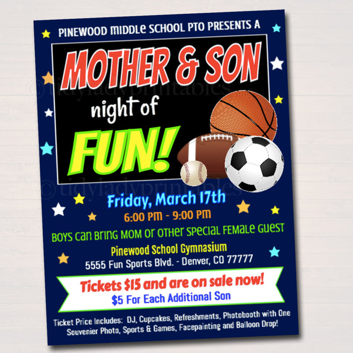 EDITABLE Mother Son School Dance Set, Dance Flyer Party Sports Night Invitation, Fundraiser Church Community Event pto pta, INSTANT DOWNLOAD