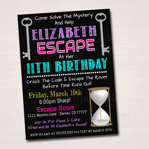 EDITABLE Escape Room Birthday Invitation, Girl Mystery Clue Spy Birthday Digital Detective Invite, Escape Chamber Party, INSTANT DOWNLOAD