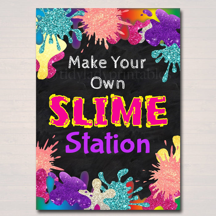 Slime Party Birthday Sign, Mad Scientist Kids Party, Make Your Own Slime Station Digital Sign, Girl's Slime Party Decor, INSTANT DOWNLOAD