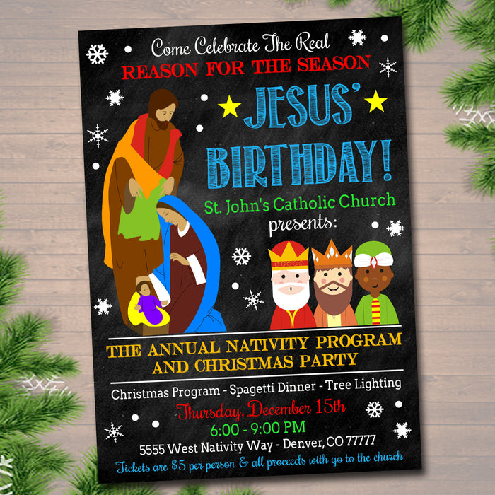 Religous Flyer Invitation, Reason for the Season, Jesus Birthday, Nativity, Church Program, , Christmas Invitation
