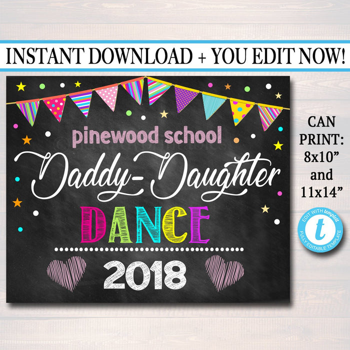 Daddy Daughter Dance Photo Prop Sign, Printable Chalkboard, Photo Booth Props, Pro Pta, Fundraiser Church School Event Sign Prop
