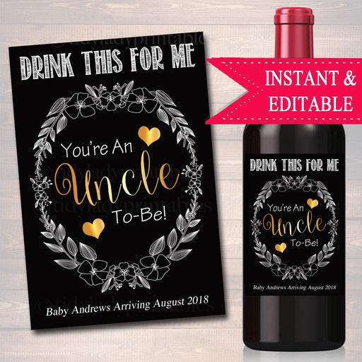 Drink This For Me You're An Uncle To Be Digital Wine Label Pregnancy Announcement, New Uncle Gift Brother Promoted to Uncle Pregnancy Reveal