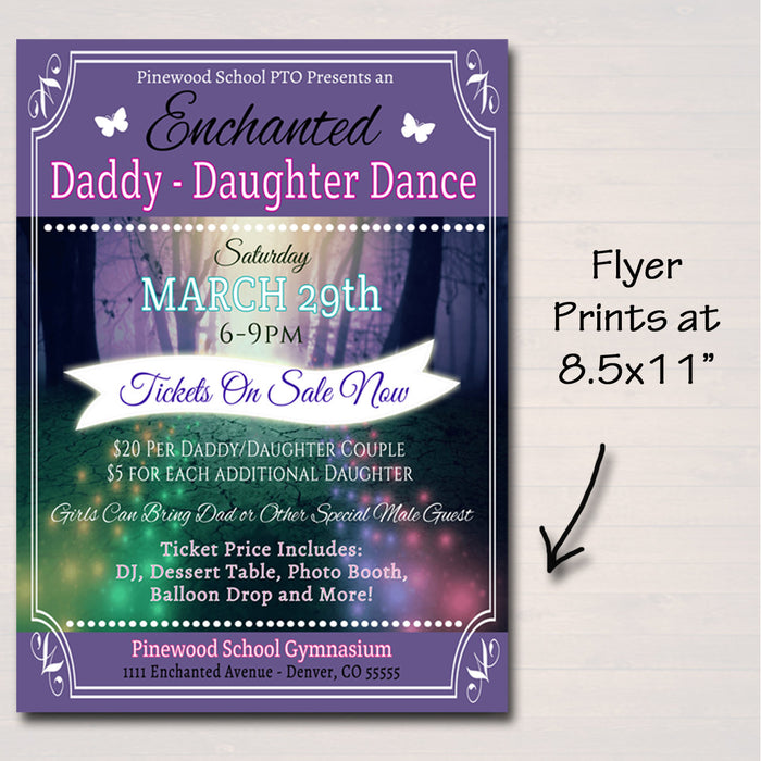Daddy Daughter Dance Set School Dance Flyer Party Invitation, Enchanted Forest, Church Community Event, pto, pta,
