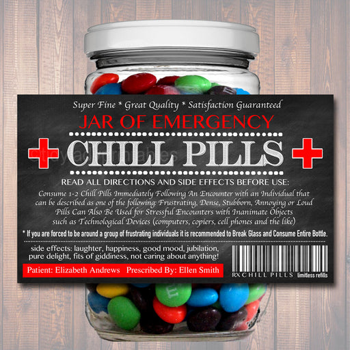 EDITABLE Chill Pills Label, Funny Gag Gift Professional Office Gift, Christmas Gift, Birthday Gift, Boss Gift, Cowork Gift Printable Label