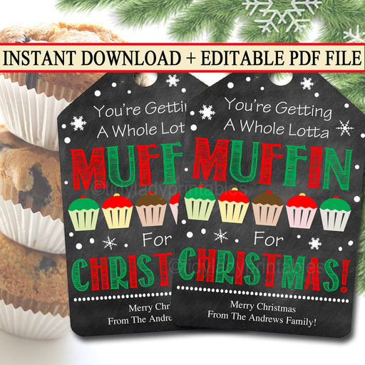EDITABLE Holiday Muffin Gift Tags, Funny Christmas Labels, Gag Gift White Elephant Printable, Hostess Neighbor Gift, Xmas INSTANT DOWNLOAD