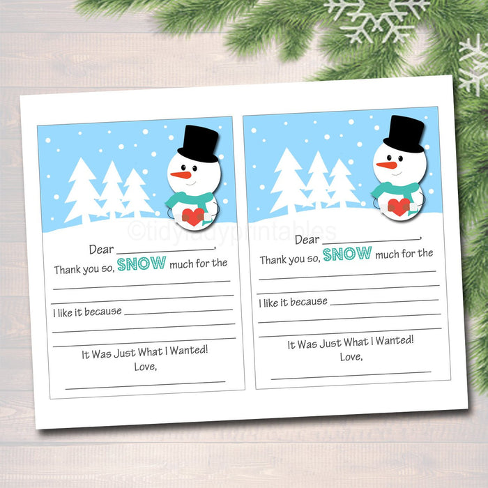 Kid's Christmas Thank You Cards, INSTANT DOWNLOAD, Printable Fill In The Blank Christmas Notes, Xmas Letter Santa, Thank You Snow Much