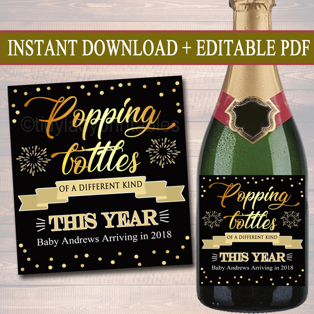 baby-champagne-label-new-years-pregnancy-announcement-tidylady-printables for Champagne Bottle Labels Free Printable Baby Champagne Label New Years Pregnancy Announcement — TidyLady Printables for Champagne Bottle Labels Free Printable
