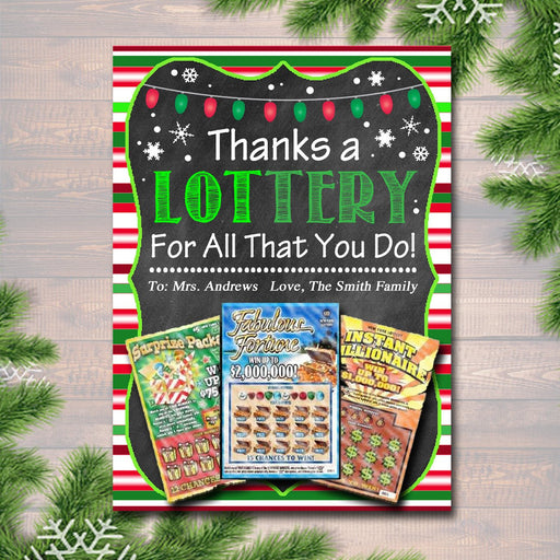 EDITABLE Christmas Thank You a Lottery Gift Card Holder, Printable Teacher Gift, Xmas Coach Gift INSTANT DOWNLOAD Nanny Babysitter Gift Card