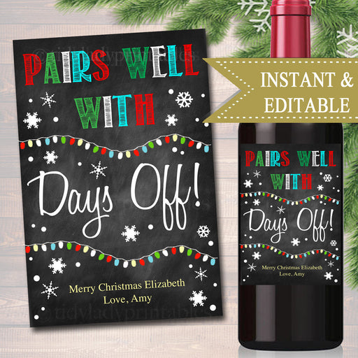 EDITABLE Funny Christmas Wine Label, INSTANT DOWNLOAD, Printable Teacher Appreciation, Holiday Label, Secret Santa White Elephant Gift Idea