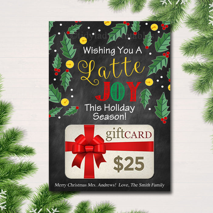 EDITABLE Coffee Card Holder, Wishing You a Latte Joy Holiday Gift Card Holder, Printable Stocking Stuffer, Teacher Gifts, INSTANT DOWNLOAD