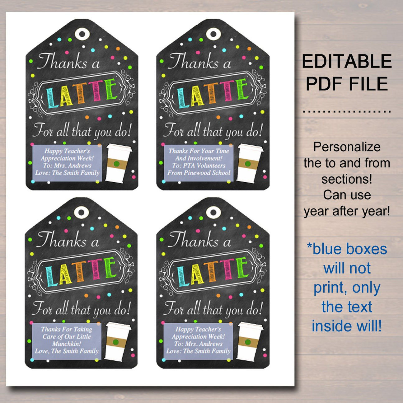 Thanks a Latte For All You Do - Printable Coffee Gift Tags — TidyLady ...