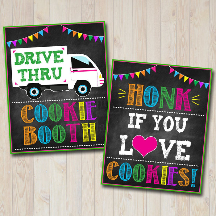 Printable Outdoor Cookie Booth Sign Set, Drive Up Cookie Booth Donate Cookies, Stop Cookies Here  Cookie Drop Banner