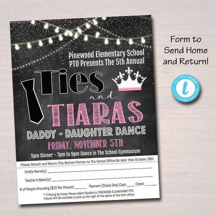 Daddy Daughter Dance Set School Dance Flyer Party Invitation Ties & Tiaras Event Church Community Event, pto, pta,