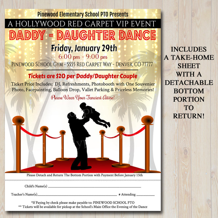Daddy Daughter Dance Set School Dance Flyer Invitation Hollywood Red Carpet Event Church Community Event, pto, pta
