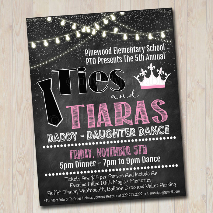 Daddy Daughter Dance Set School Dance Flyer Party Invitation Ties & Tiaras Event Church Community Event, pto, pta,