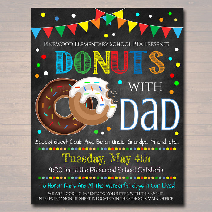 EDITABLE Donuts With Dad Set Thank You Tags, Printable PTA Flyer, Father's Day Event, School Dad Appreciation Fundraiser Digital Invitation