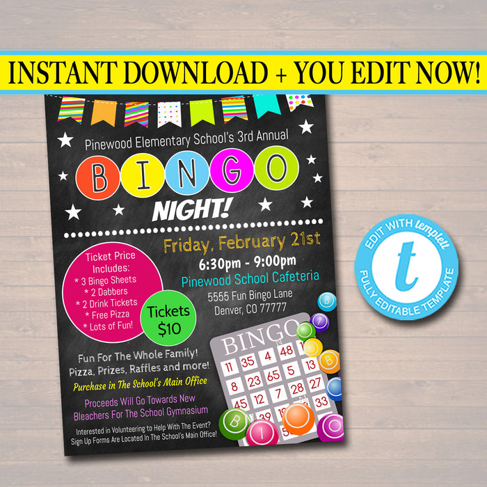 Bingo Night Event Flyer - Editable DIY Template