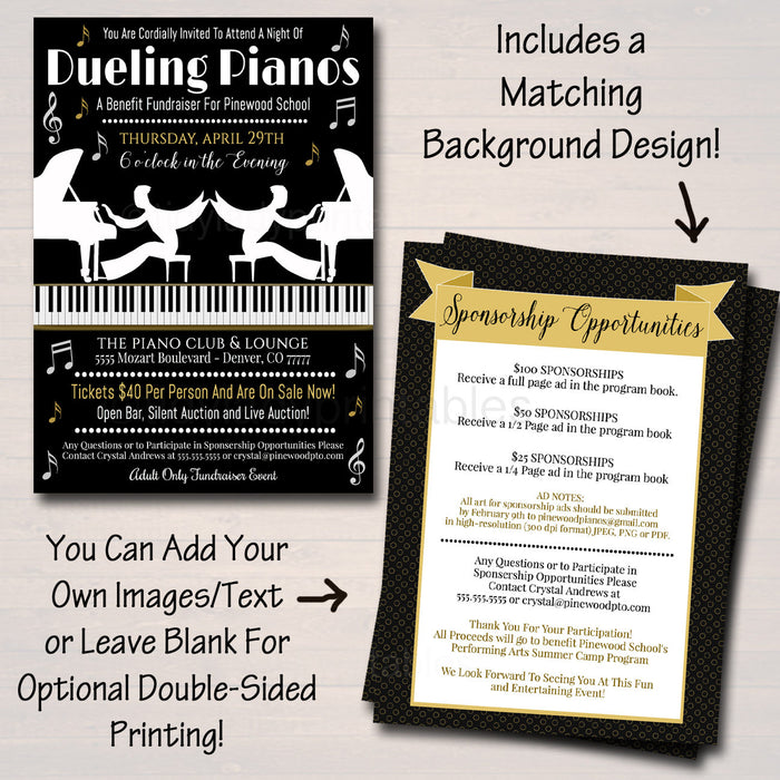 Dueling Pianos Benefit Fundraiser Invitation/Flyer/Ticket Template Set