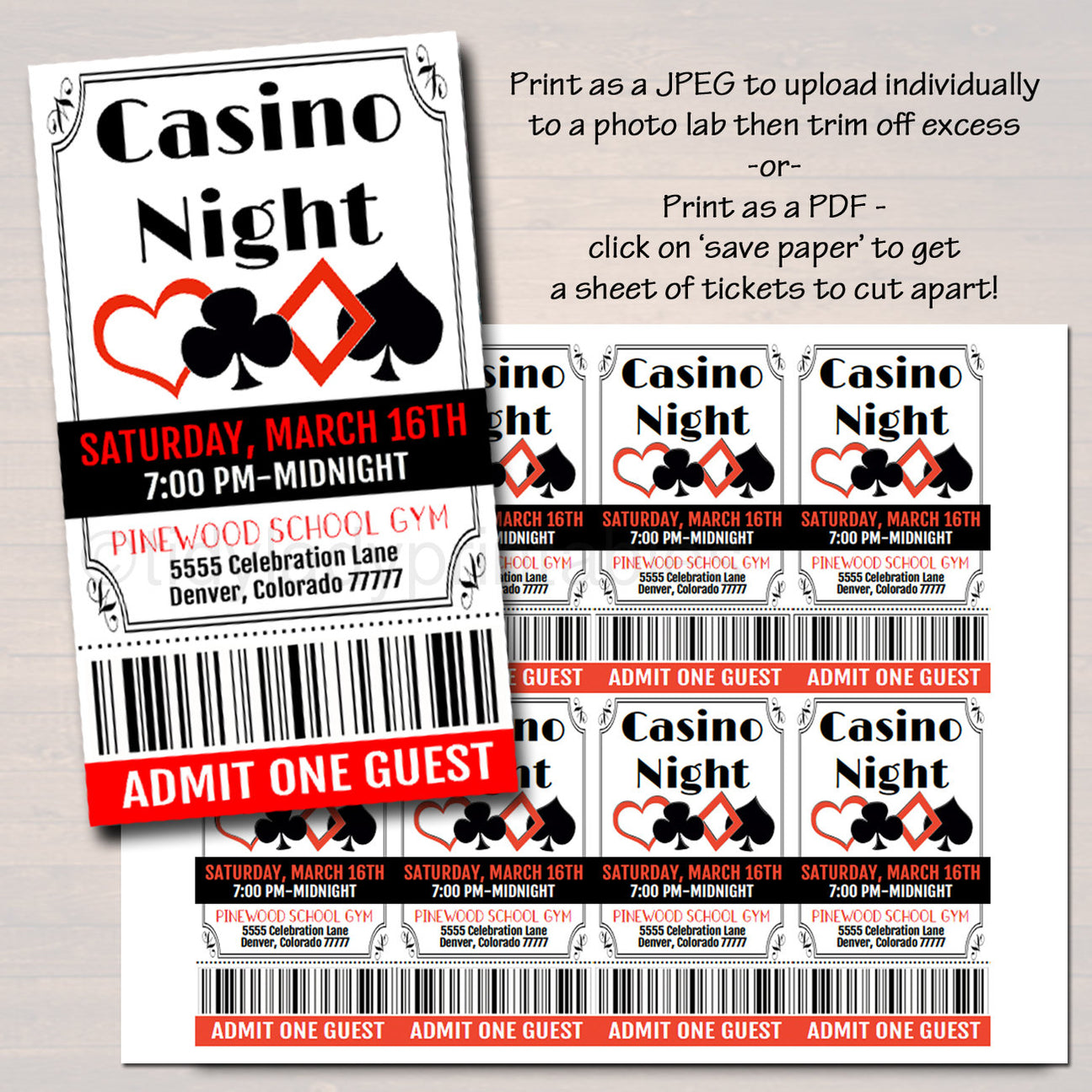 Casino Night Flyer Ticket Set Invitation Editable Template — TidyLady Printables