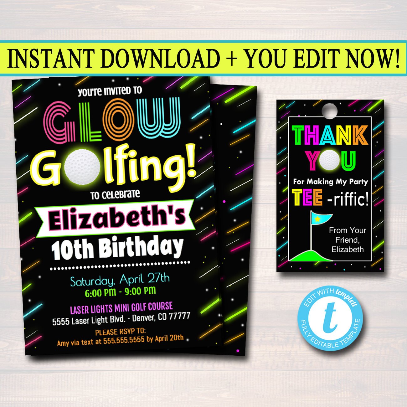 Glow Golfing Birthday Invitation | TidyLady Printables glow-golfing-birthday-invitation-tidylady-printables