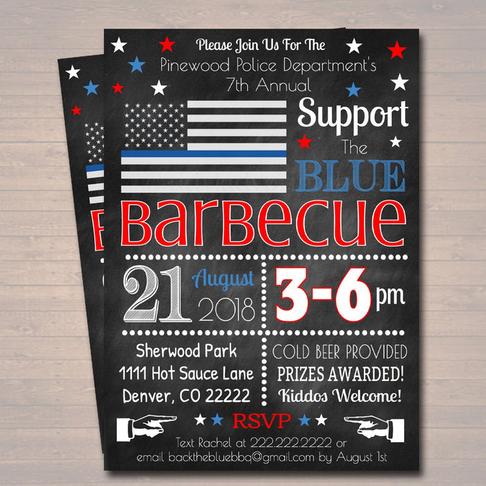 Support The Blue Police Picnic Invitation Company Picnic, Family Picnic, BBQ Company Outing Barbecue Summer Fundraiser, 4th of July