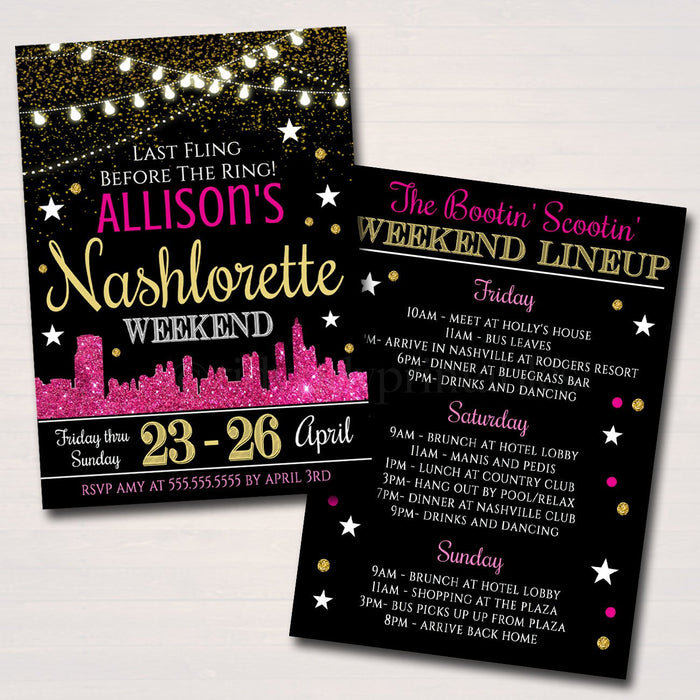 Nashville Tennessee Bachelorette Party Invitation, Nashlorette Party Invite City Skyline Country Weekend Itinerary