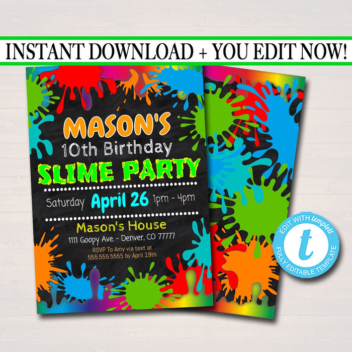 Slime Birthday Party Printables, Invitations & Decorations