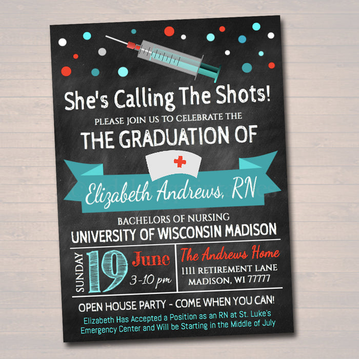 Nurse Graduation Invitation Chalkboard Printable  College Grad Invite Graduation Party, RN Announcement,